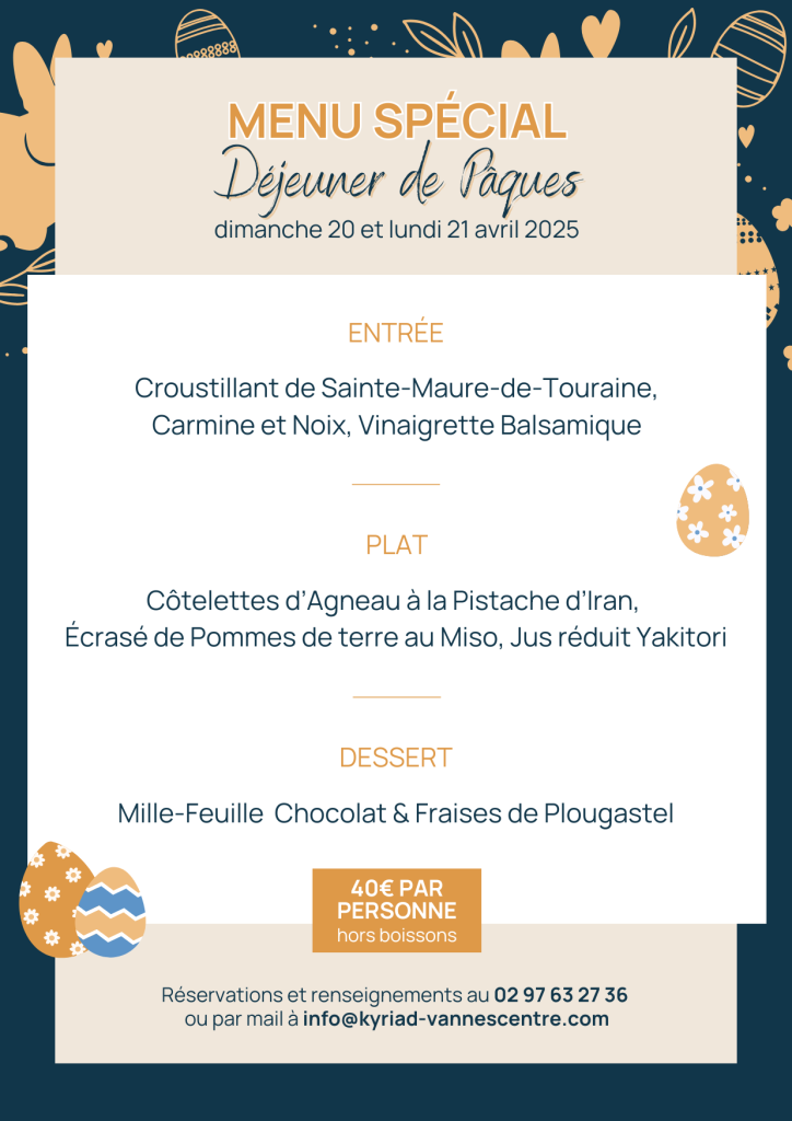 Restaurant Vannes Pâques 2025 dimanche de Pâques vannes centre