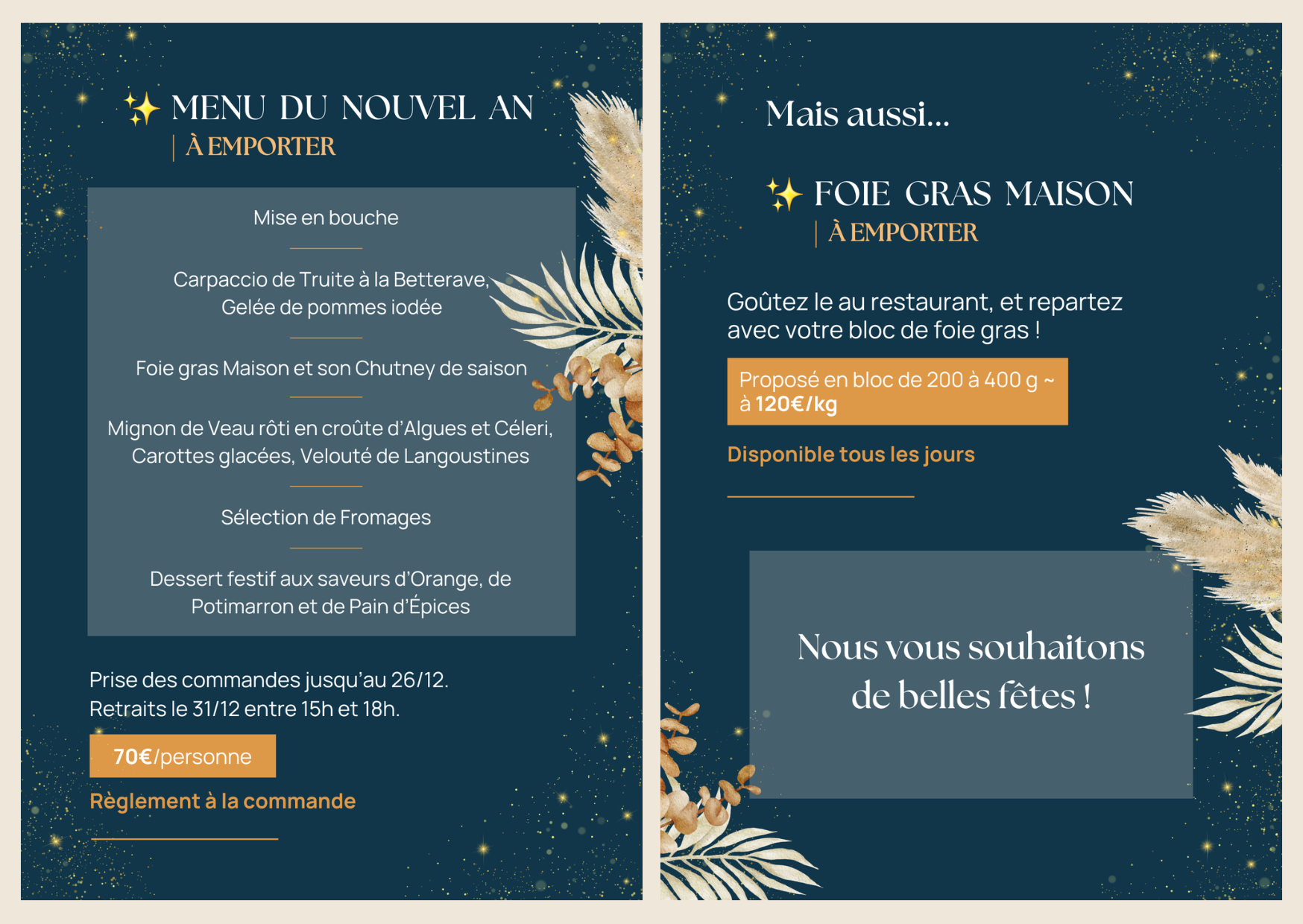 Menu du Nouvel An a emporter a Vannes centre restaurant maitre restaurateur