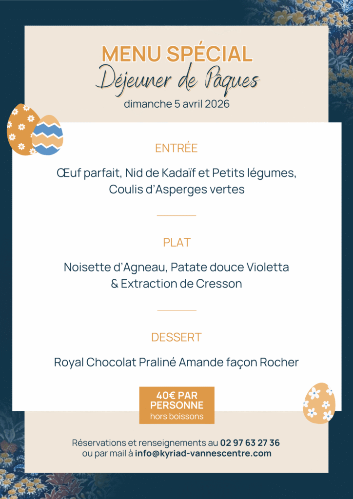 Fêtez Pâques dans notre restaurant À l’Image Sainte Anne | Menu de Paques Vannes restaurant A lImage Sainte Anne 2026 Menu de Paques Vannes restaurant A lImage Sainte Anne 2026
